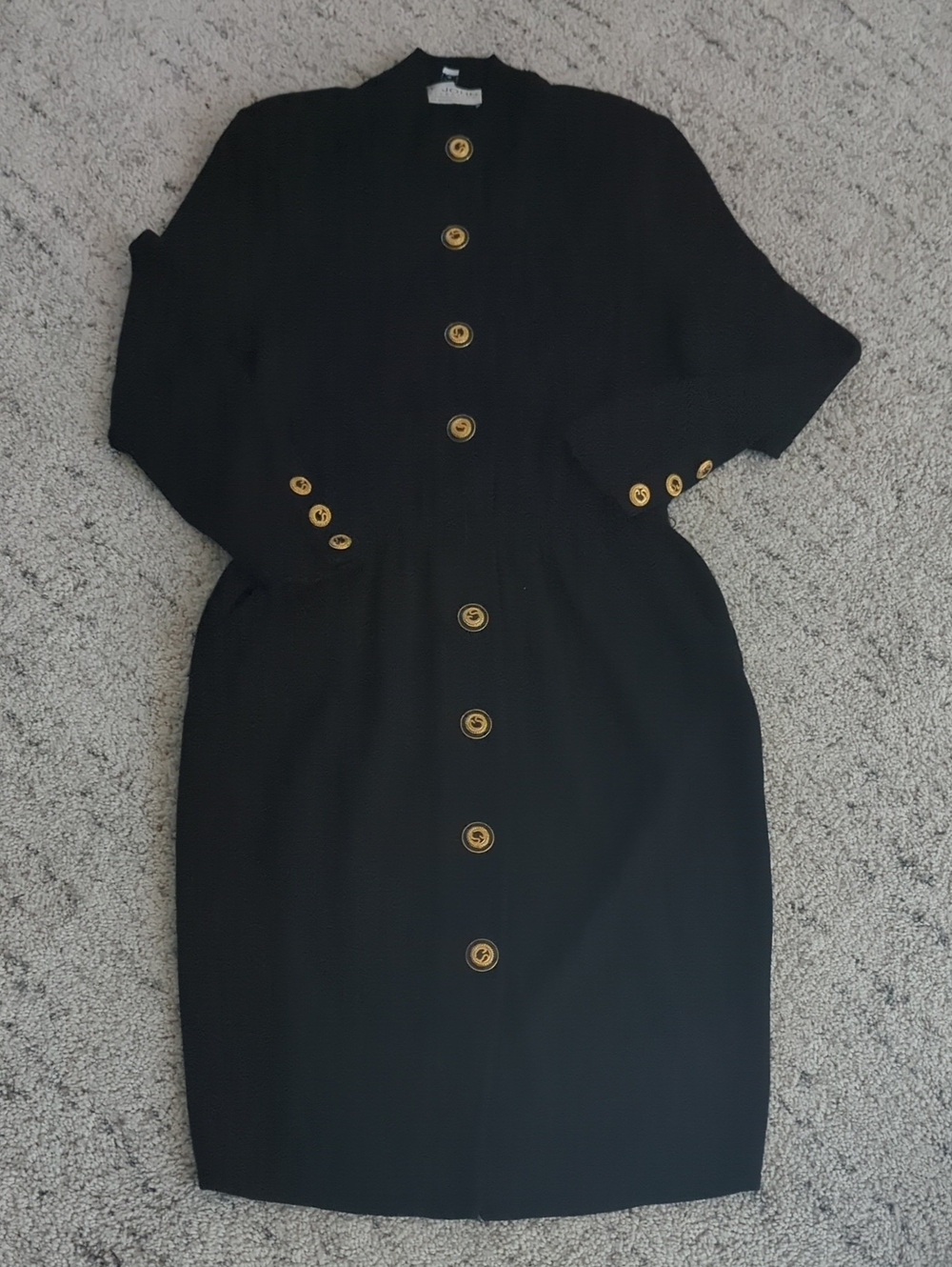 St. John Collection Black Long-Sleeve Dress with Gold Buttons